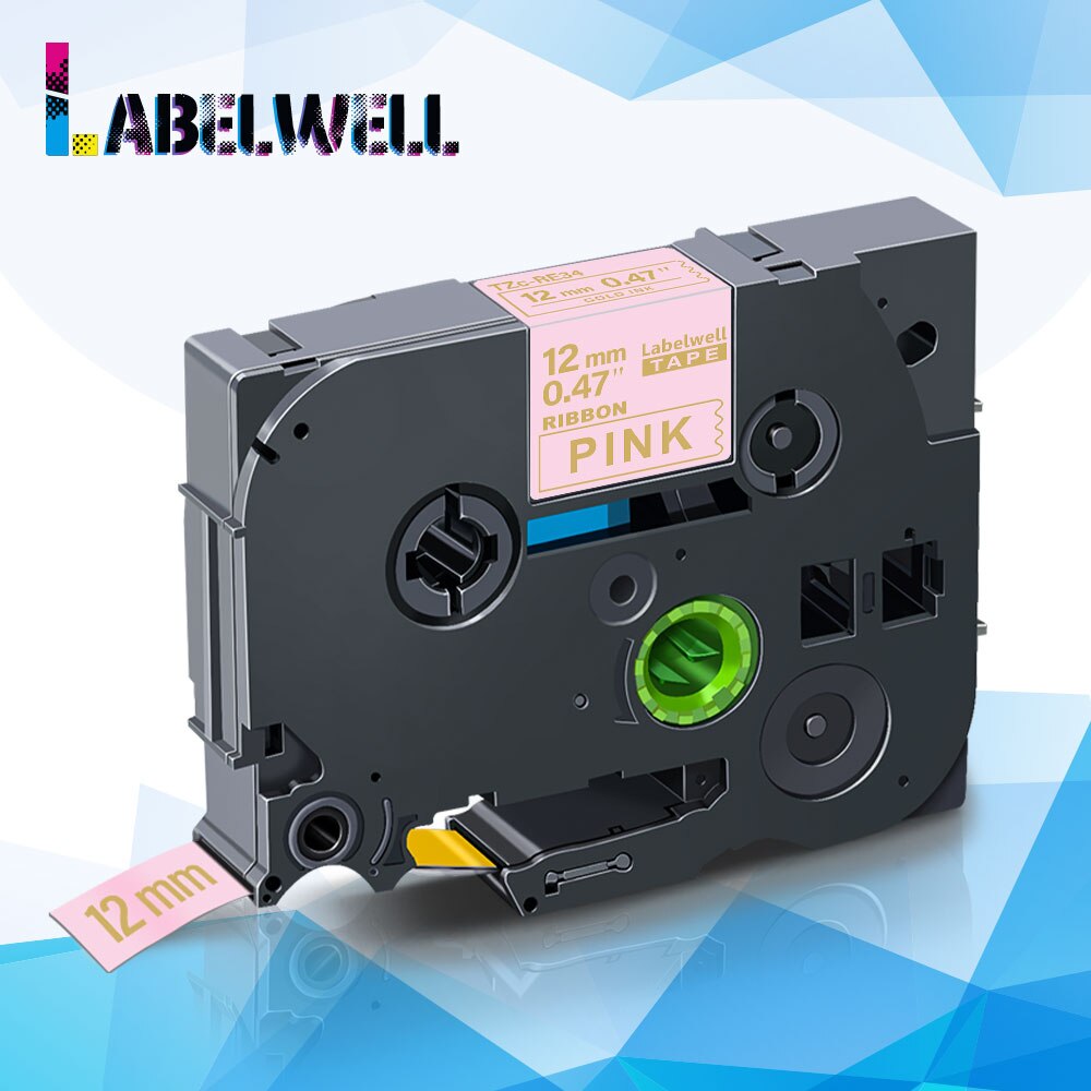 Labelwell-Cinta de raso para Tze-231, 12mm, TZe-R231, TZ231, TZe-RE34, hermano, TZe-RN34, TZe-R234, TZe-RW34, para fabricante de etiquetas p-touch: Gold on Pink
