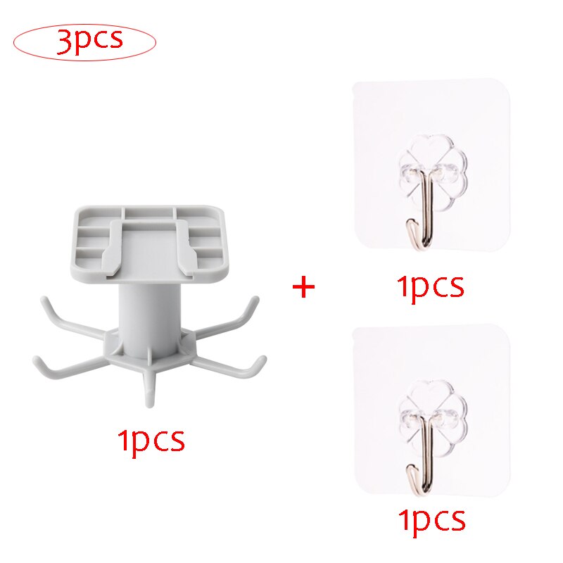 Kitchen Rotary Hook Wall Mounted Kitchenware Hook Up Storage Rack Spoon Hanger Storage Rack Accessories Cabinet Organizer: 3PCS-1Grey