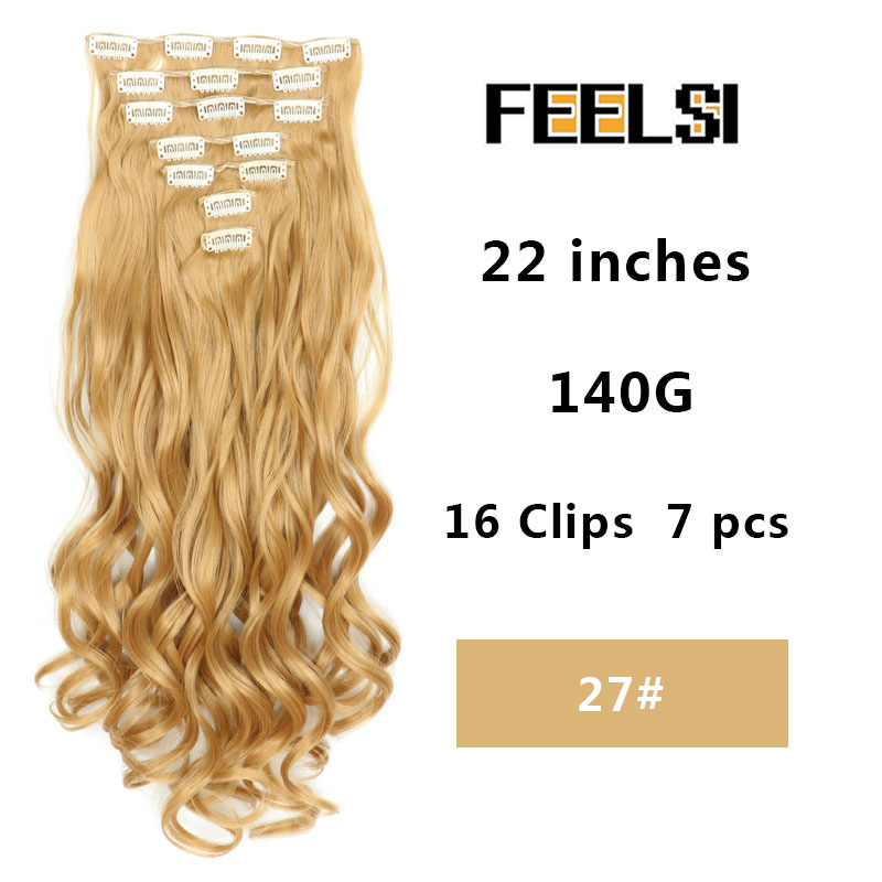 16 Clips In Hair Extension Body Wave 22"Invisible hair extension clip For Women Synthetic Hair Extensions Brown black Gold Color: P1B/30