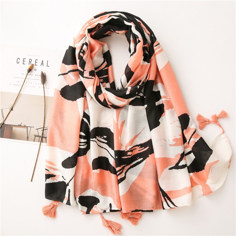 Foulard bohème pour femme, hijab blanc imprimé bohème, écharpe chaude en viscose, marque de luxe, couverture enveloppante pour femme: Style 14