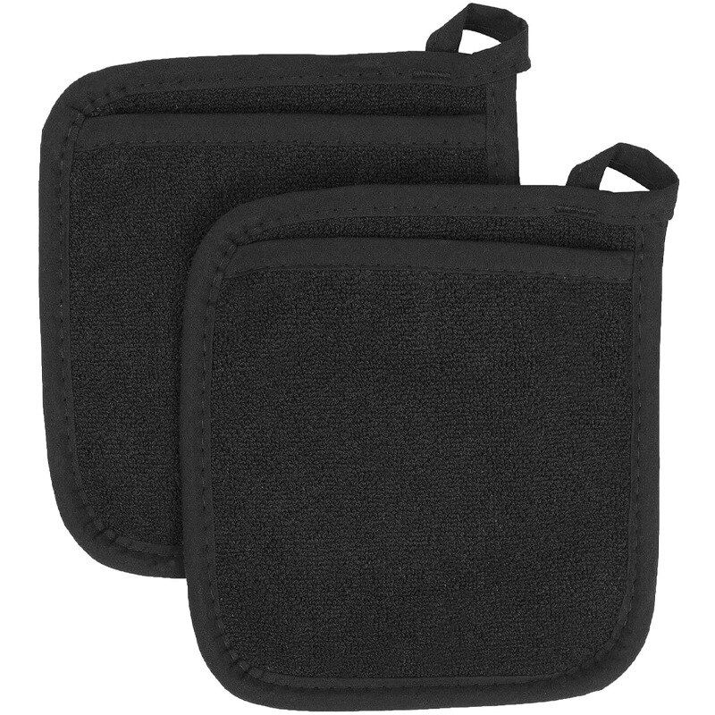 2 Stuks 3 In 1 Pot Houders Badstof Lus Katoenen Doek Handschoenen Pocket Kussen Mat Keuken Tool Koken Keuken Handschoenen pannenlap: Black