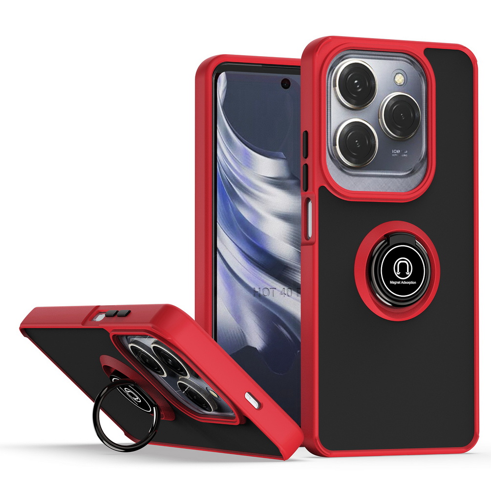 Rotatable bracket Phone case for Infinix 40 Pro 40i 30 Play NFC 30i 20 20s 12 12i 11 11S 10 Car Holder Finger Ring Cover: Wood / Red