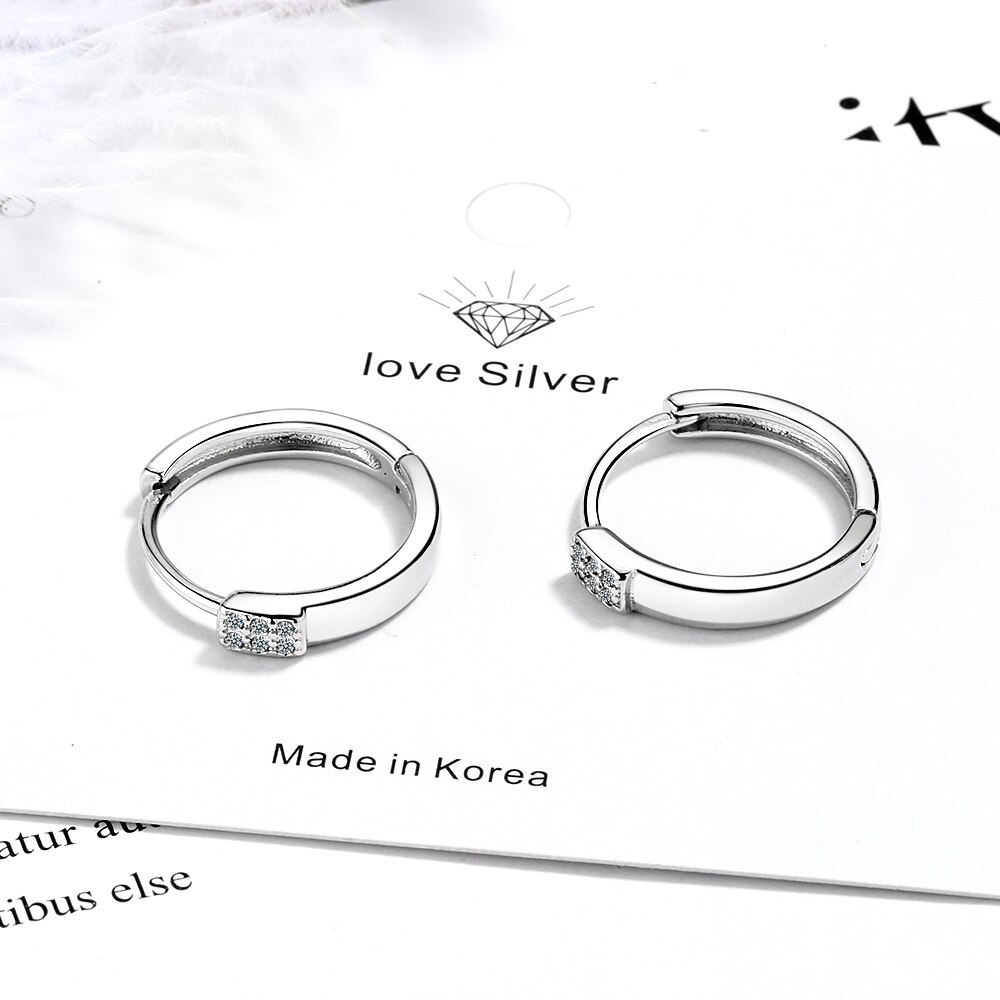 ANENJERY Simple Round Circle Zircon Hoop Earrings With Silver Color Earrings For Women Jewelry S-E1023