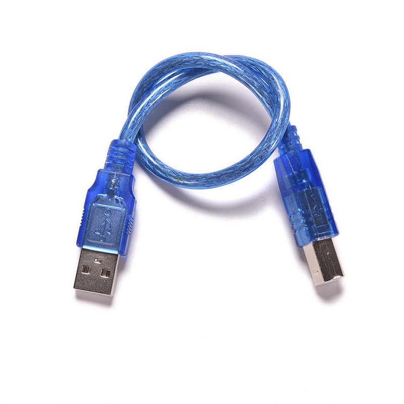 Blue 30cm USB 2.0 Printer Cable Type A Male to Type B Male Dual Shielding High Speed Transparent