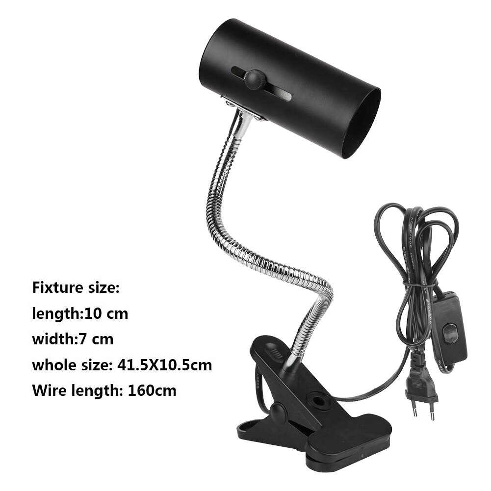 Durable Reptile E27 Lamp-socket Kit 360 Degree Rotation Heating Lamp Clip Cover Clip-on Bulb Universal Light Holder: Black 160cm EU Plug