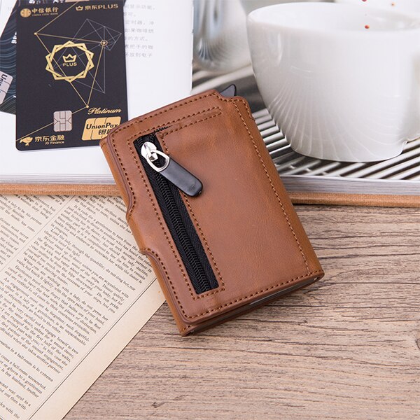 BISI GORO-tarjetero con botón RFID para hombre, tarjetero de aluminio y Metal de , billetera negra, monedero: Brown X-59