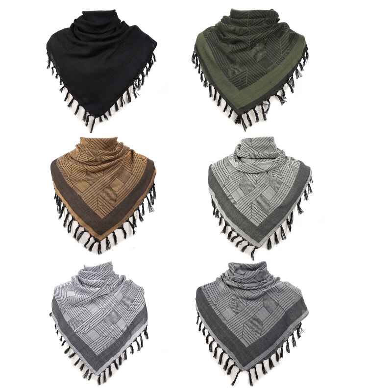 Shemagh-bufandas con flecos árabes, de mezcla de algodón, a prueba de viento, para la cabeza y el cuello, con borla, para acampar al aire libre en el desierto,
