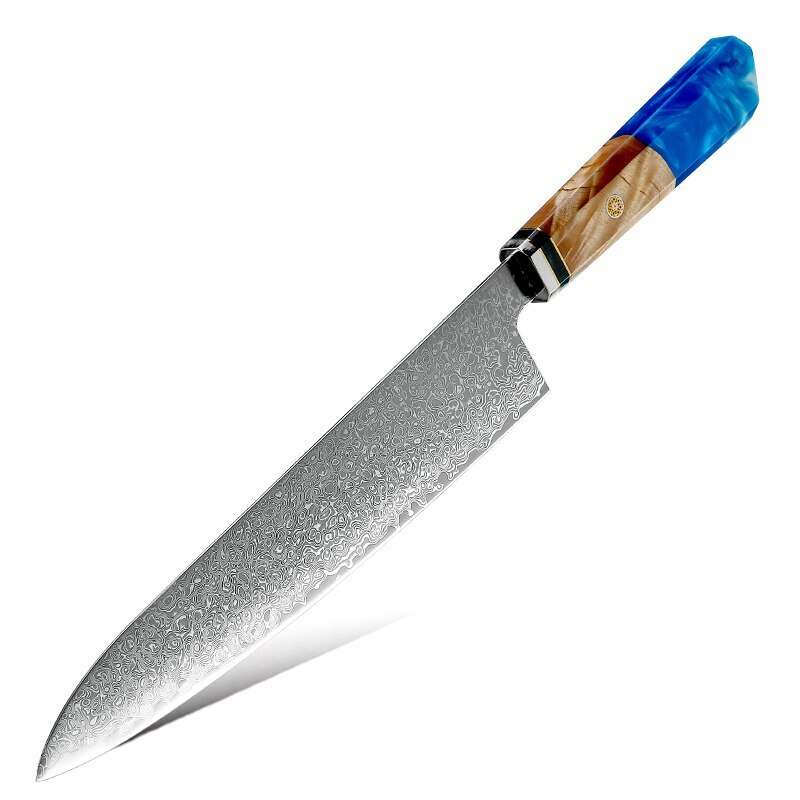 Japanese Kitchen Knives VG10 Damascus Steel Chef Cooking Tools Nakiry Utility Santoku Knife Maple Handle Red Blue Colors: chef 9 inch blue