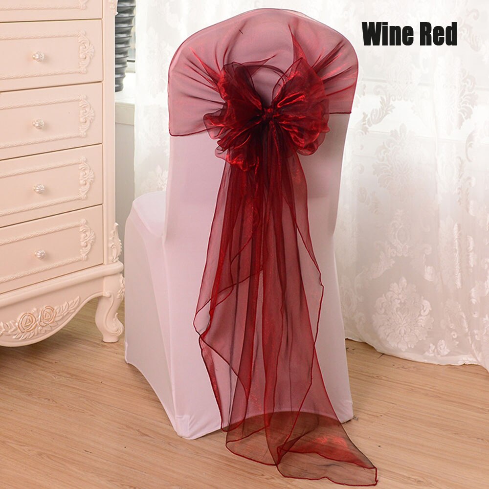 25 stuks/partij 60 x 275cm rood roze wit 16 kleuren organza stof strik stoel sjerp voor bruiloft feest evenement banket decoratie: Wijnrood
