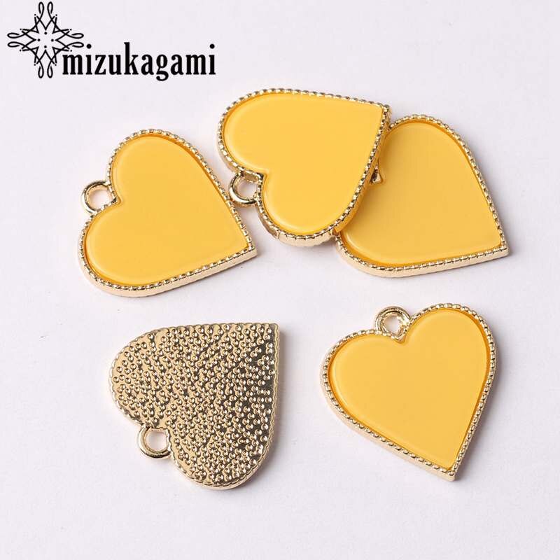 Zinc Alloy Golden Resin Candy Sweet Heart Cute Charms 20mm 6pcs/lot For DIY Necklace Jewelry Making Finding Accessories: yellow