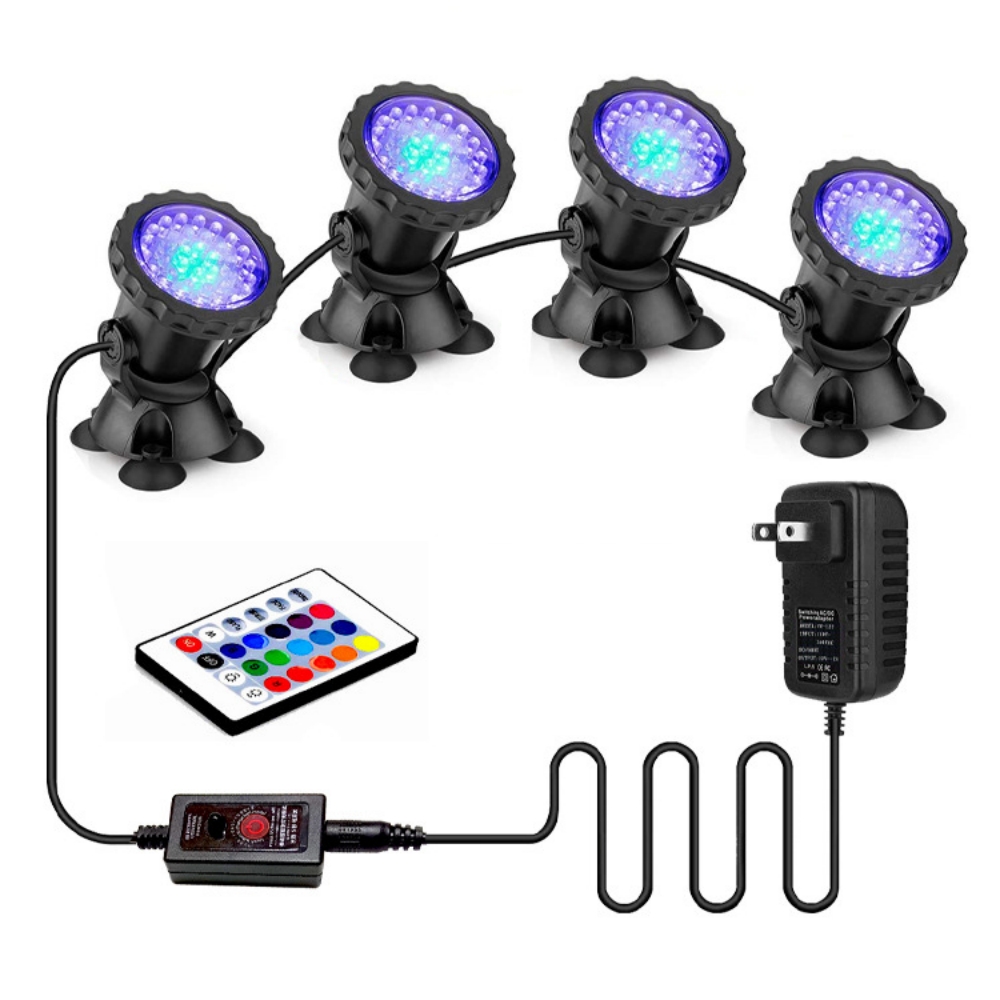 36LEDs RGB Underwater Spotlight 12V IP68 Waterproof Fountain Fish Tank Swimming Pool Pond Aquarium Garden Lamps