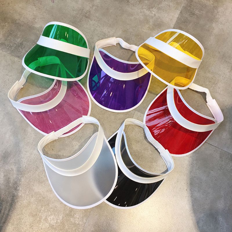10 Kleuren Vrouwen Mannen Transparante Pvc Plastic Zonnescherm Hoed Frosted Zoete Snoep Kleur Lege Open Top Sport Strand Zonneklep