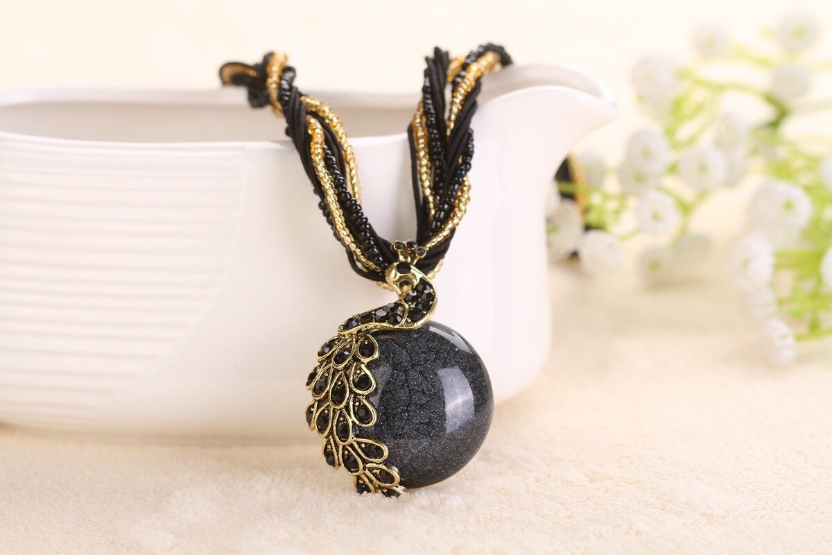 Aankomst Legering Pauw Accessoires Multi Color Ketting Bohemen Persoonlijkheid Overdrijving Ketting: black