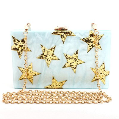 Parelmoer Kleur Goud Glitter Ster Acryl Tas Vrouwen Lady Avond Schoudertas Acryl Clutch Doos Zakken Handtas