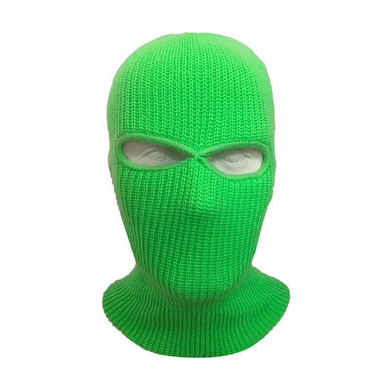 Unisex 2-Gat Gebreide Ski Masker Balaclava Hoed Winter Effen Kleur Full Face Cover Halsbeenkap Outdoor Winddicht Beanie cap: Fluorescent Green