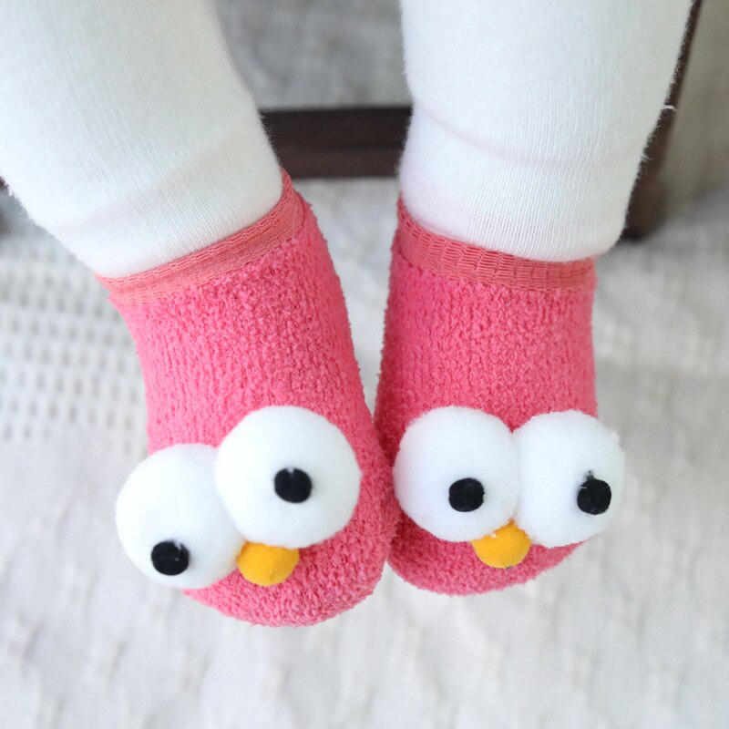 Bonitos calcetines de bebé con ojos grandes, suaves, antideslizantes, para primavera y otoño, bonitos calcetines infantiles, Cómodos calcetines para niños pequeños, adecuados para 0-3 años: rad / 3M