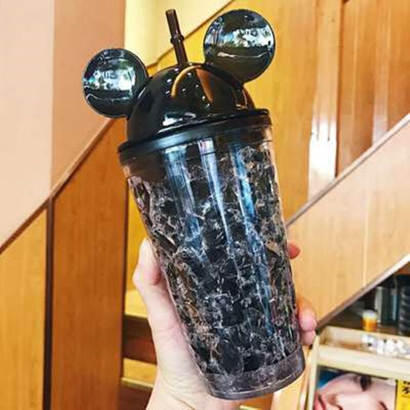 Odd refrigeration sippy cups crushed ice cup plastic cup children adult students with fruit juice cup ice cool summer: Black