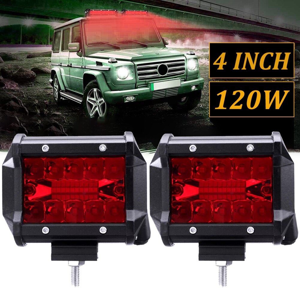 Red LED Work Light Strip Flood Light Driving Fog Light Off-Road Truck LED ATV Off-road SUV Driving Searchlight 2x 4 Inch
