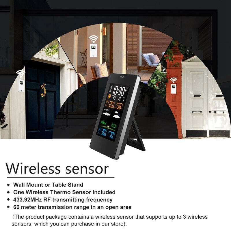 Wireless Weather Station, Digital Forecast Station Indoor Outdoor Thermometer with Remote Sensor, Clock, Trend, Temperature and