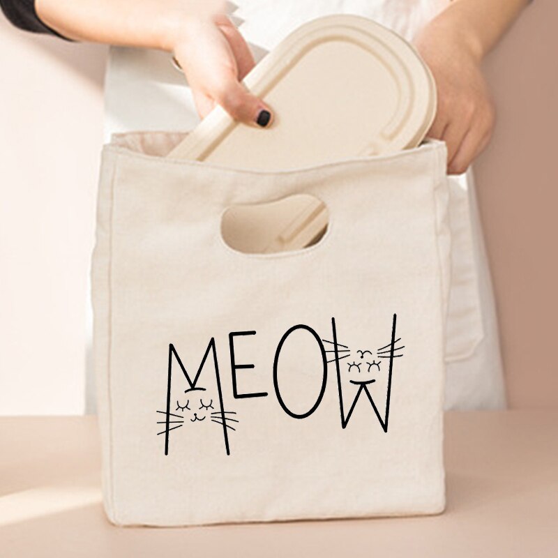 Borsa da pranzo portatile con stampa gatto carino nuova borsa termica termica Tote Cooler borsa Bento Pouch contenitore per la cena borsa per alimenti per la scuola: Q00148-TBBG-C