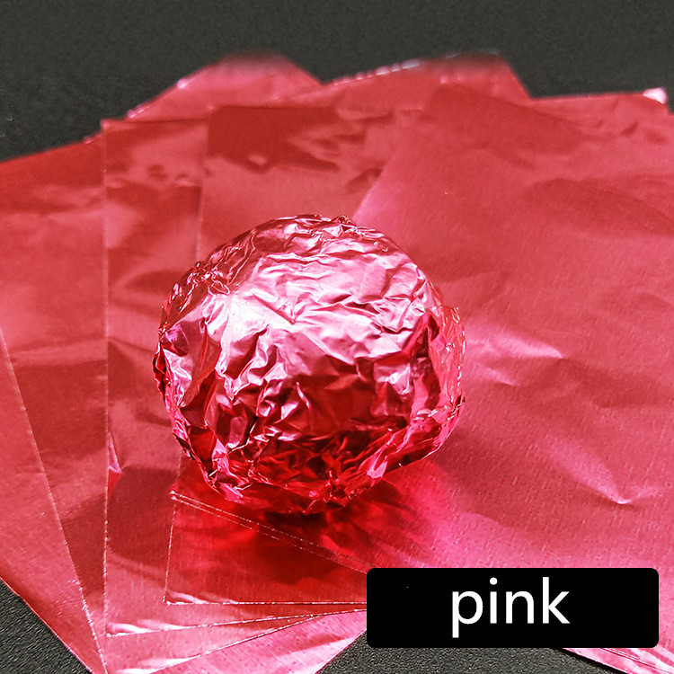 100 piezas de papel de aluminio dorado para envolver dulces, galletas, Chocolate, papel de hojalata para fiestas, papel artesanal de embalaje de con relieve de Metal, 8x8cm: pink