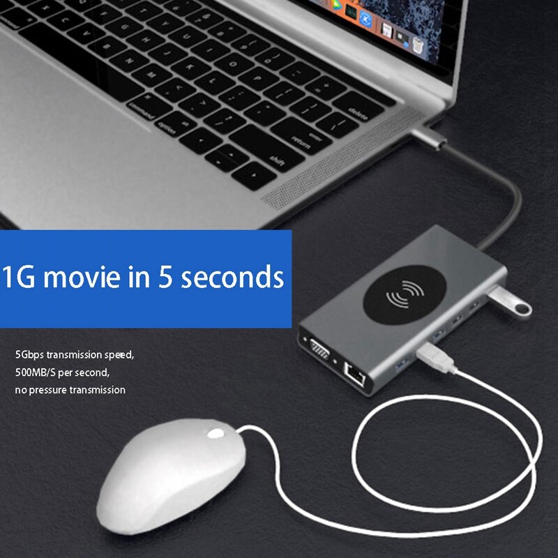 14-In-1 USB C Hub Laptop Docking Station Type C Hub Wireless Charger for Laptop Power with 1000M Rj45 Ethernet