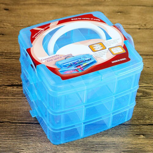 1Pc 3 Layer 18 Grid Removable Dividers Storage Box Plastic Transparent Jewelry Beads Earring Organizer Container: Blue