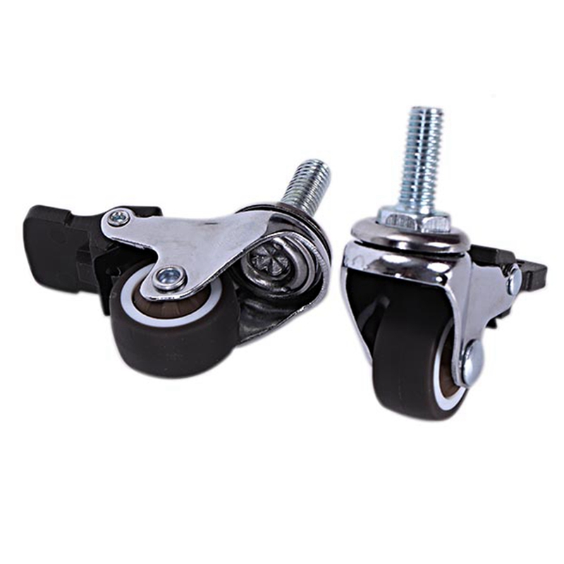SV-8Pcs Mini Small Casters 1Inch M8x15mm Tpe Silent Wheels With Brake Universal Casters Wheel For Furniture Bookcase Drawer