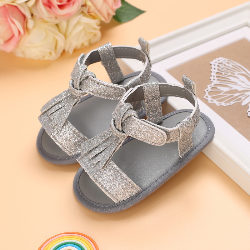 Baby Girl Sandal Neonatal Summer Sandal Leather Tassel With Bow Baby Toddler Sandal Cloth Sole Prewalker: E / 13-18 Months