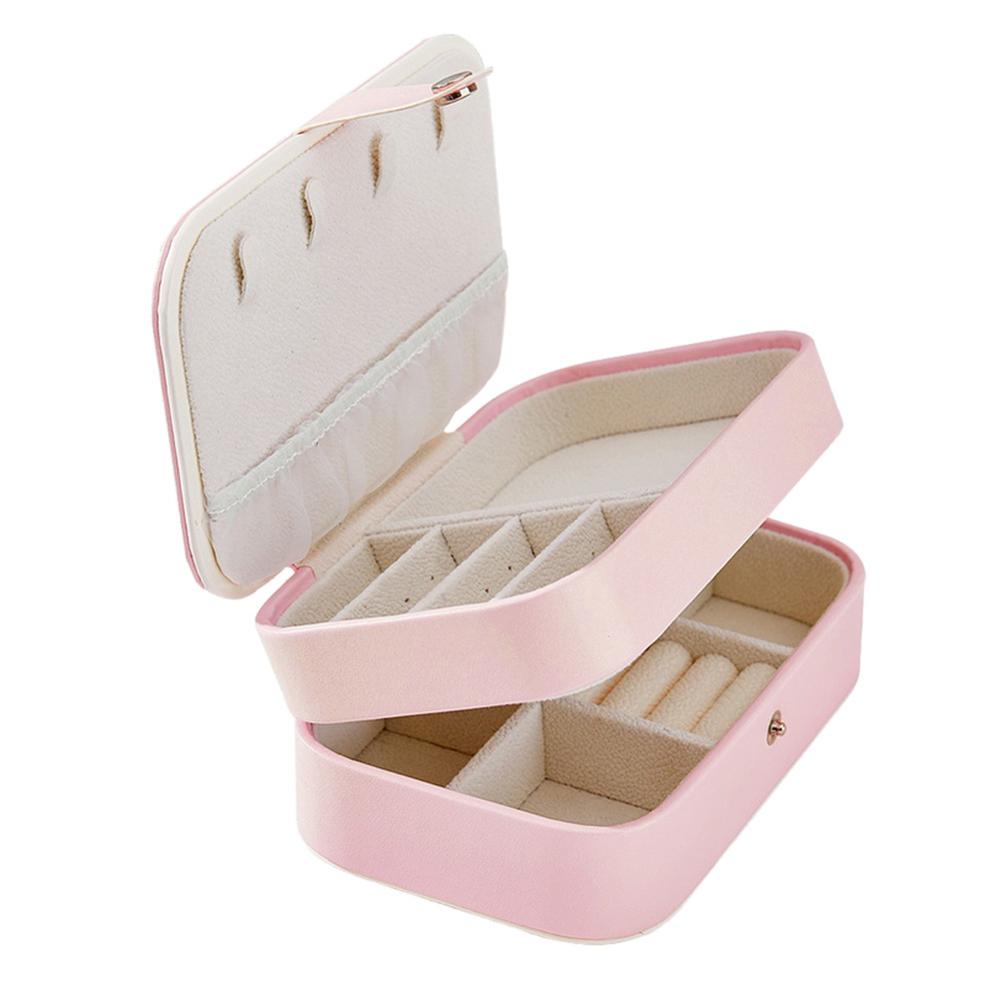 Expositor de joyas de terciopelo, caja de joyería de estilo coreano, caja de joyería portátil, anillo de cuero, caja de almacenamiento de joyas multifunción: Style B pink