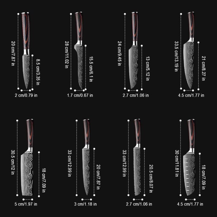 Kitchen Knives Set Sharp Chef Knives Japanese 7CR17 440C High Carbon Stainless Steel 4CR13 Boning Damascus