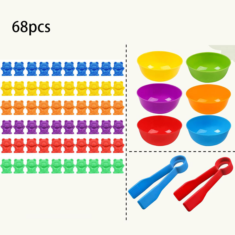 Counting Bears Matching Games Color Sorting Bowls Tweezers Preschool Learning Education Montessori Toys for Kids Girls Boys: light green