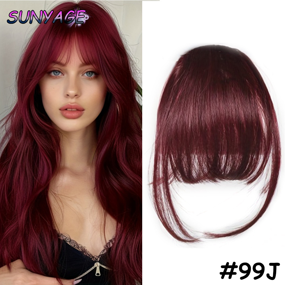 Sunyage natural em linha reta sintética sem corte franja de fibra de alta temperatura marrom feminino clip-in franja completa com franja de cabelo 6 Polegada: NC/4HL