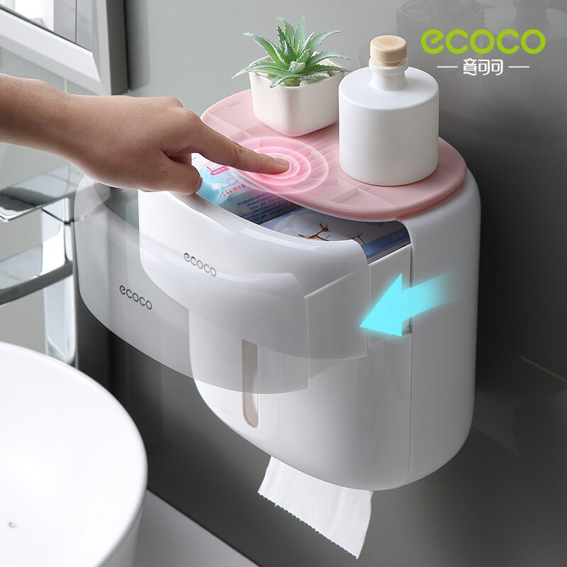 ECOCO Wall Mounted Waterproof Toilet Paper Holder Shelf Multifunctional Storage Box for Toilet Paper Bathroom Toilet Accessories