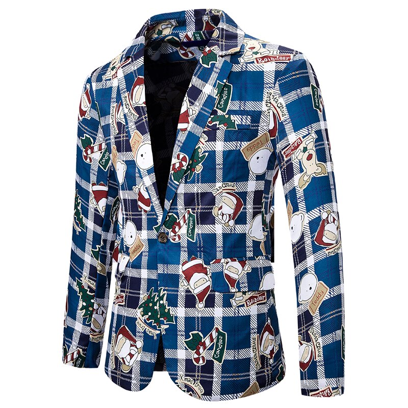 hommes Blazer noël père noël imprimer costume veste manteaux décontracté fête bal mince scène Costumes vêtements pour hommes