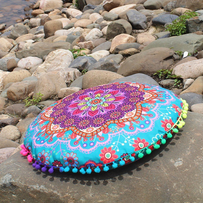 Chique ronde indiase mandala-patroon kussensloop bohemian kussens magische kleurrijke stijl kussensloop