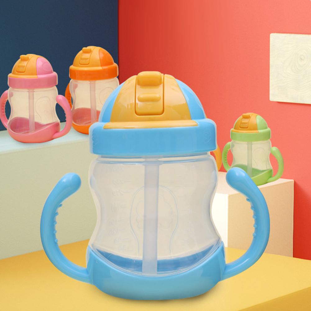 280ml bærbar dreng baby drikkevand flaske halm kop med dobbelt håndtag baby leverer børn mælk mad fodring værktøjer 4.9