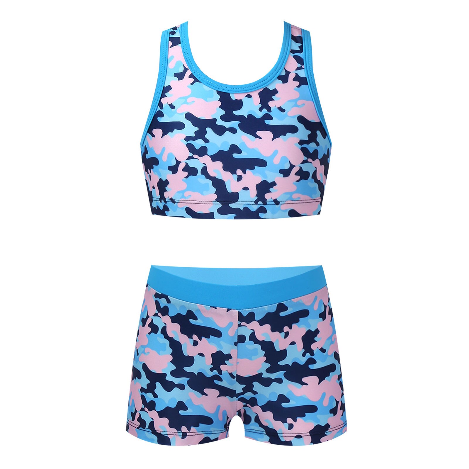 Meninas duas peças impresso maiôs de banho tanque + shorts crianças fatos de treino ballet ginásio roupas de verão das crianças fatos de banho