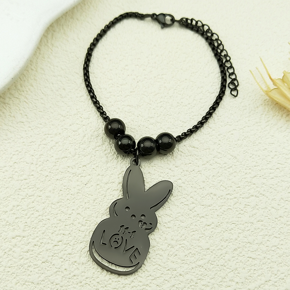 Kpop Lil Peep Rabbit Sad for Love Couple Pendant Necklace for Women Men Stainless Steel Music R.I.P Chain Jewelry Collar Fans: Light Yellow Color