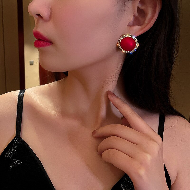 Pendientes de cristal con forma de bola para mujer y niña, aretes pequeños con forma de corazón y Bola de Color rojo geométrico, Circonia cúbica, zirconia, circonita, zirconita, , boda