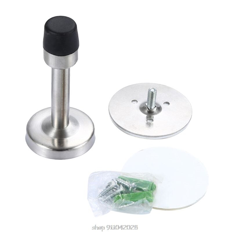 Stainless Steel Door Stopper with Sound Dampening Rubber Bumper Wall Mounted Sound Protector D15 20: Silver