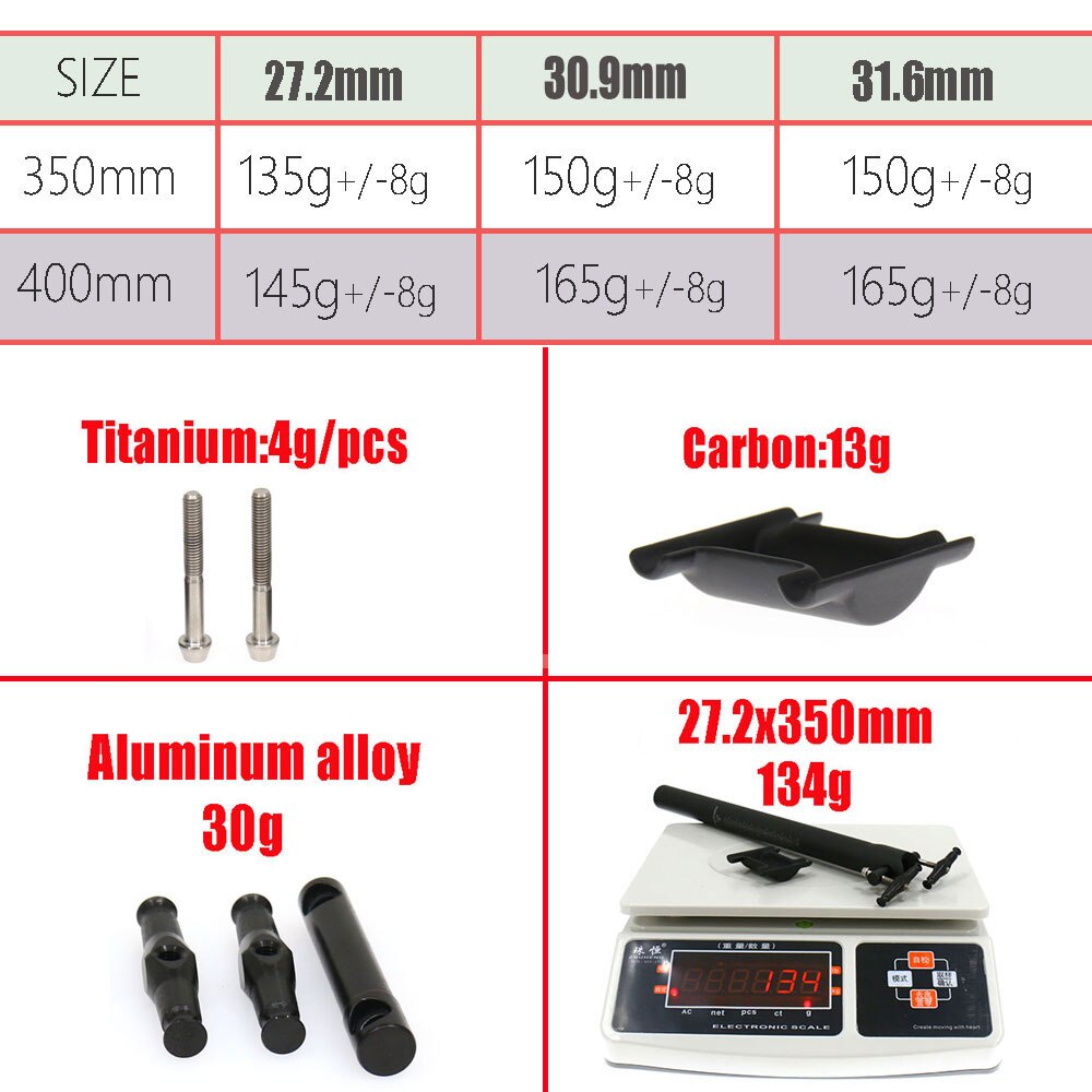 Elita one karbonfiber setepinne mtb/road bike setestolpe 31.6/27.2/30.9mm ud matt lett 135g 300/450mm