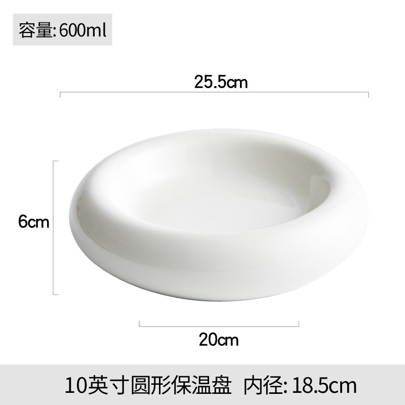 Plato blanco de Hotel, vajilla nórdica, placa de cerámica doméstica, placa de aislamiento, placa gruesa occidental, platos de cena para sala de estar: 10inches