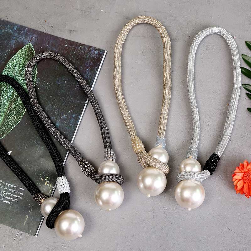 Bohemian Mode Witte Grote Parel Kettingen Hangers Vrouwen Kristal Kralen Lange Touw Ketting Verklaring Chunky Ketting Choker Sieraden