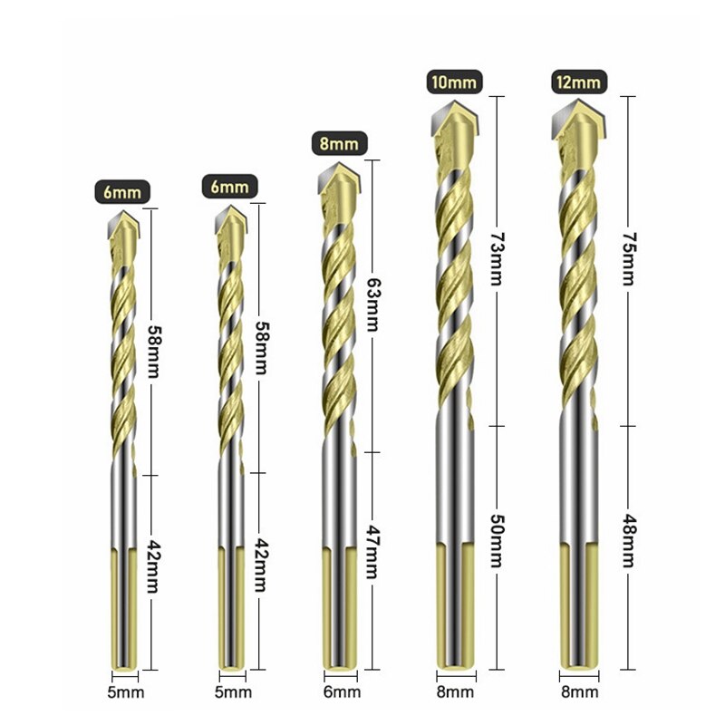 5/6/8/10/12mm Carbide Tipped Drill Bit Set for Masonry Ceramic Tile Wood Metal Concrete Stainless Steel Hole Saw Cutter Drilling: 6 6 8 10 12