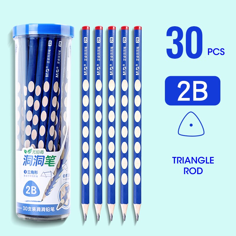M&amp;G 2B Hole Pencil Correction Grip Posture Elementary School Pupils HB Triangle Rod Pencils For Children: 30pcs 2B (1 boxe)
