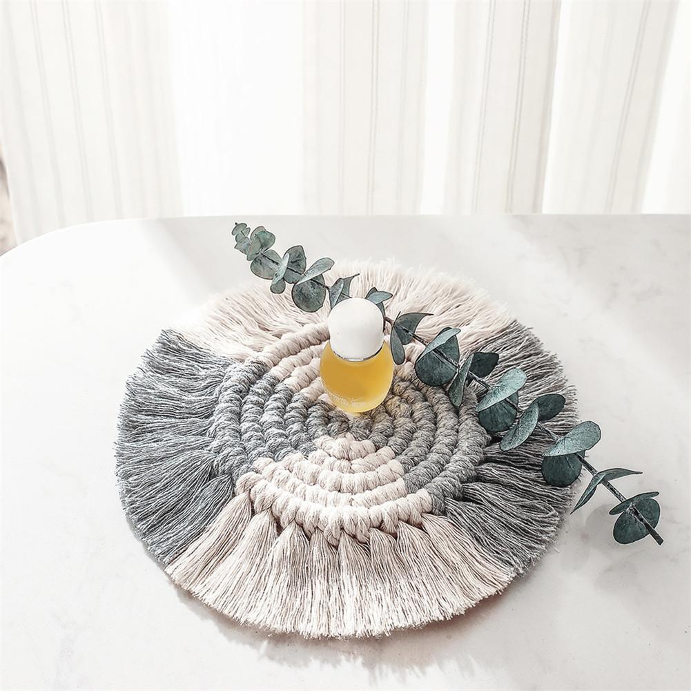 Sett med 3 Vevde Bordbrikker - 18cm Runde - polyester Bomull - Boho Dekorasjon
