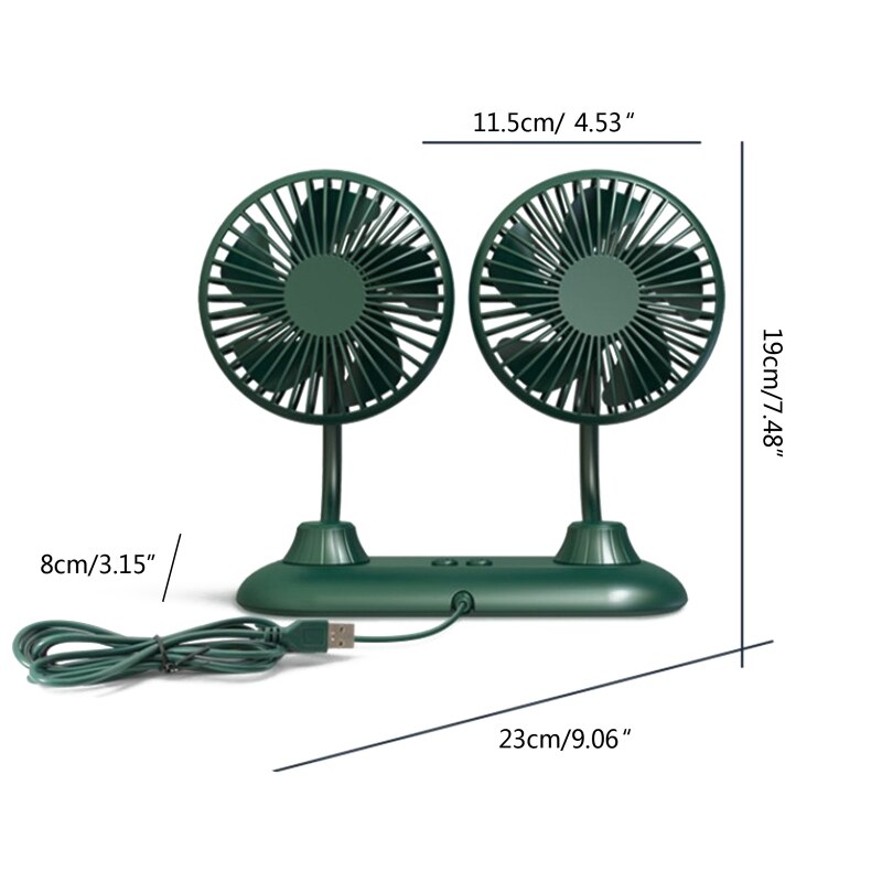 Adjustable Car Auto Air Cooling Fan Low Noise Auto Cooler Dual Head USB Fan Dashboard Cooling Air Circulation Fan