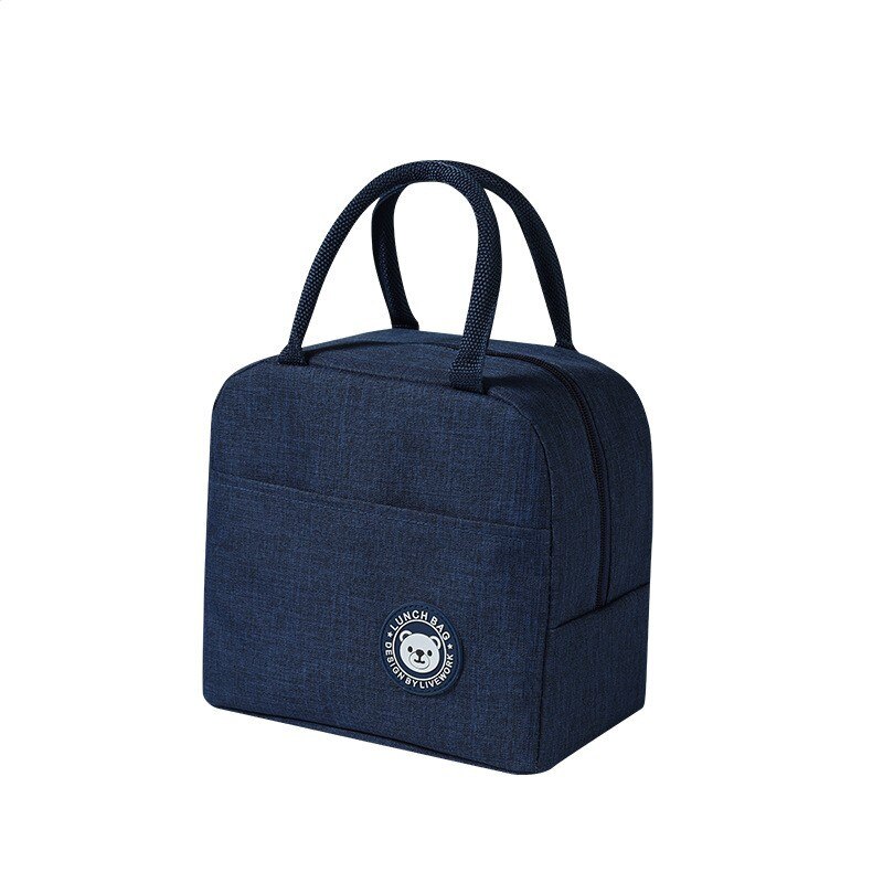 PatPat Functional Pattern Waterproof Lunch Box Portable Insulated Canvas Lunch Bag Food Picnic Lunch Bag Kids Women: Dark Blue