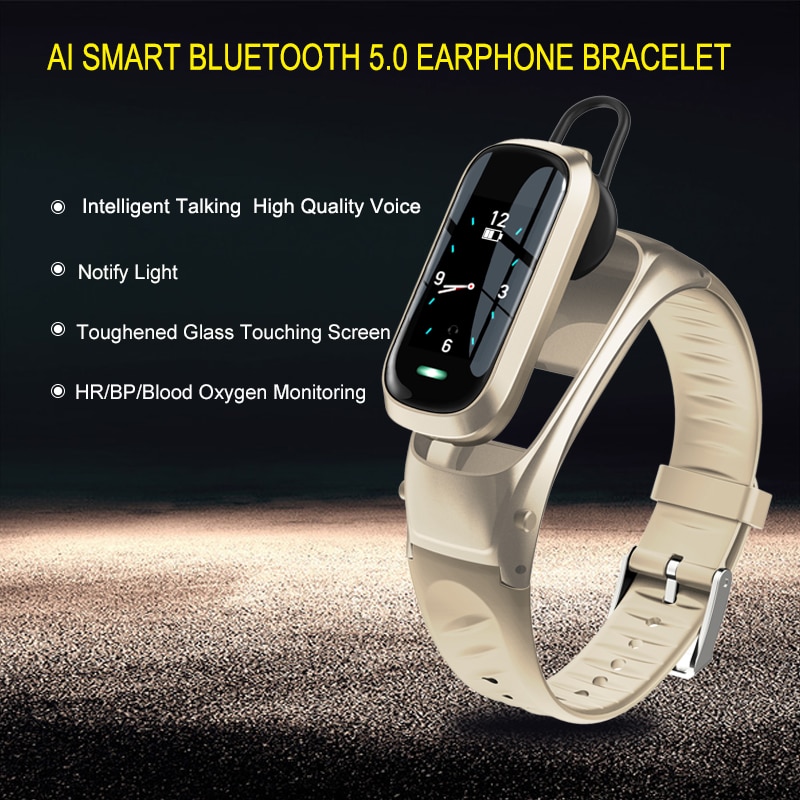FLUXMOB B9 Bluetooth Headset Smart Bracelet 2 in 1 watch with earbuds Wristband Heart Rate Blood Pressure Sport Earphone and Mic